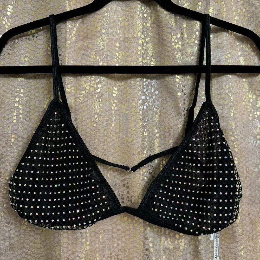 Urban Outfitters Out From Under Black Fishnet Rhinestone Bralette‎ XL NEW
